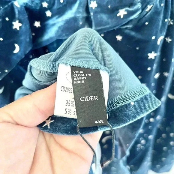 Cider Curve Blue Velvet V-Neck Star & Moon Long Sleeve Mini Dress Plus Size 4XL - Picture 10 of 13